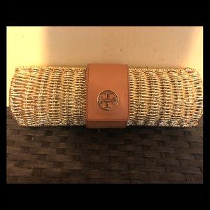 Tory Burch Chunky Metallic Cylinder Clutch Bag